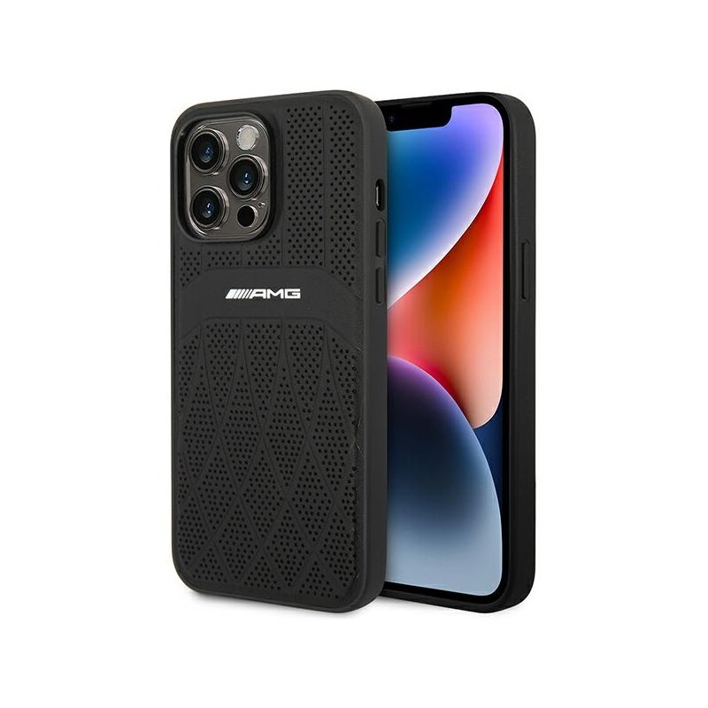 Etui MERCEDES AMG Leather Curved Lines do Apple iPhone 14 Pro Max Czarny