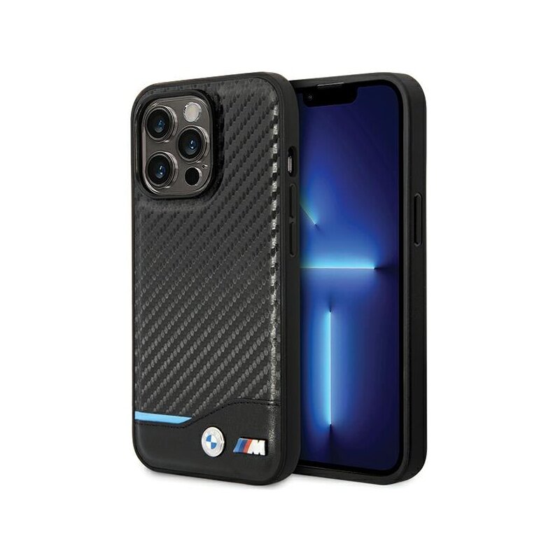 Etui BMW Leather Carbon do Apple iPhone 13 Pro Max Czarny