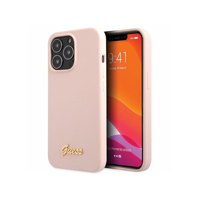 Etui GUESS Silicone Script Gold Vintage Logo do Apple iPhone 13 Pro Max Jasnoróżowy