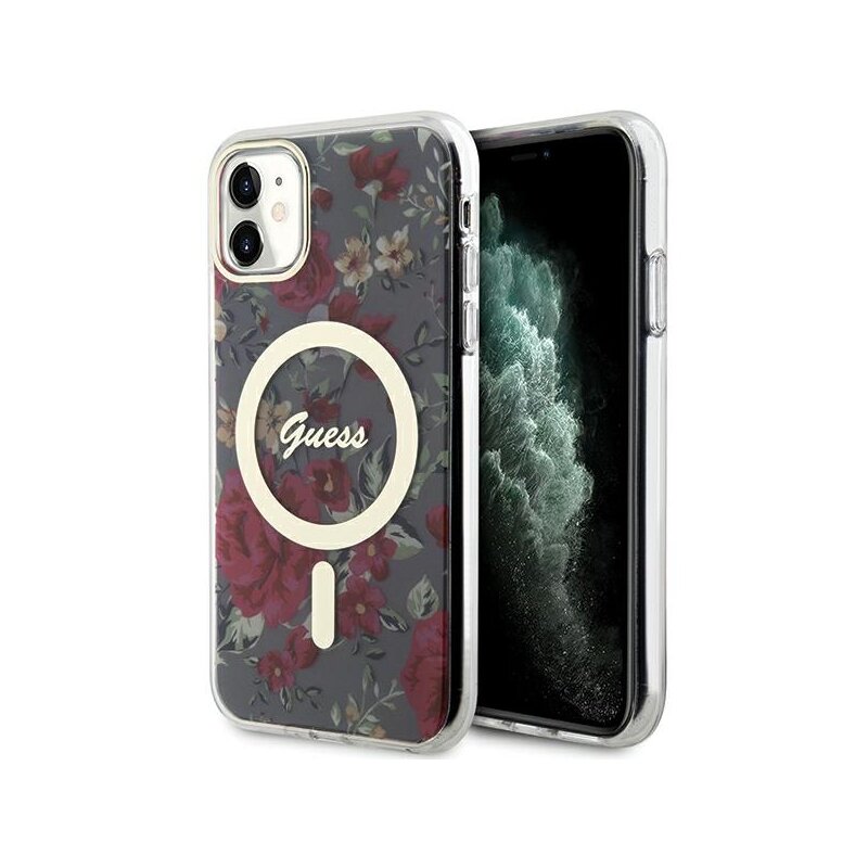 Etui GUESS Flower MagSafe do Apple iPhone 11/Xr Zielony