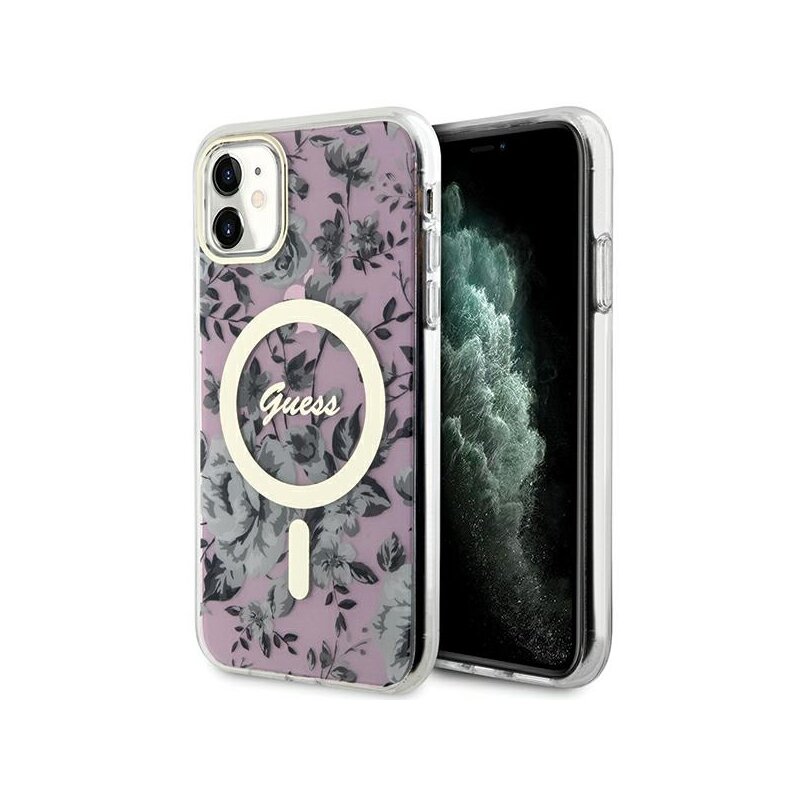 Etui GUESS Flower MagSafe do Apple iPhone 11/Xr Różowy