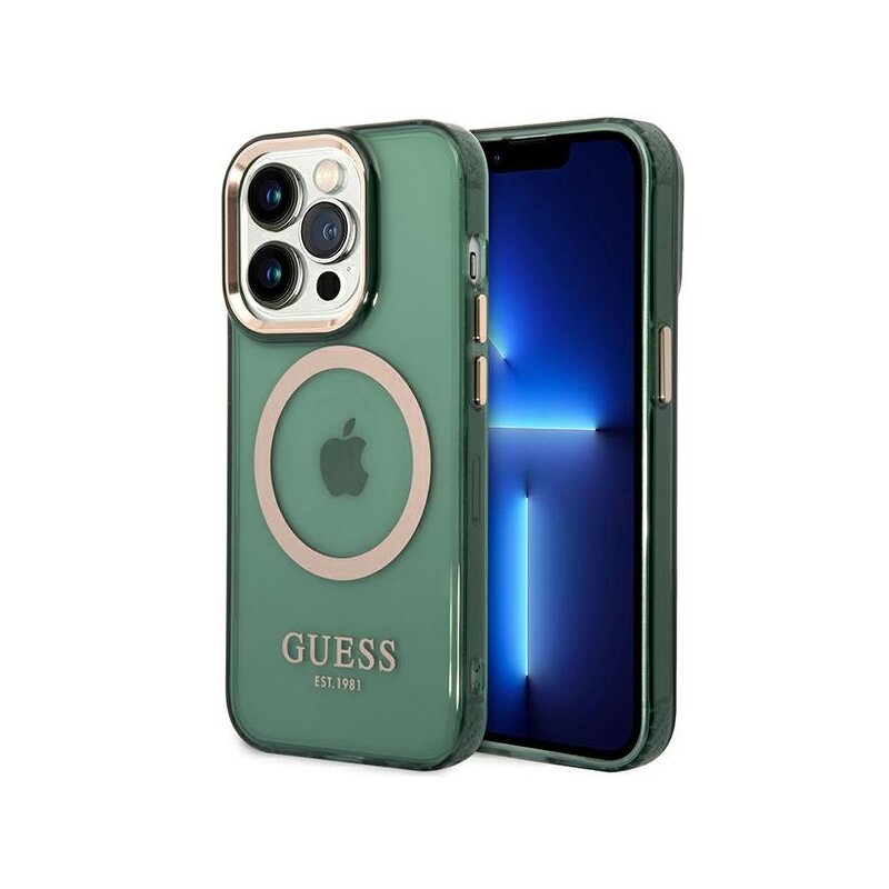 Etui GUESS Gold Outline Translucent MagSafe do Apple iPhone 14 Pro Zielony