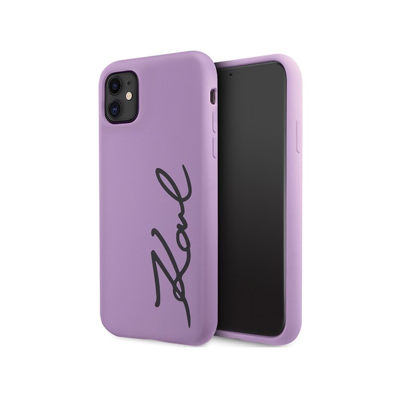 Etui KARL LAGERFELD Silicone Signature do Apple iPhone 11/Xr Purpurowy