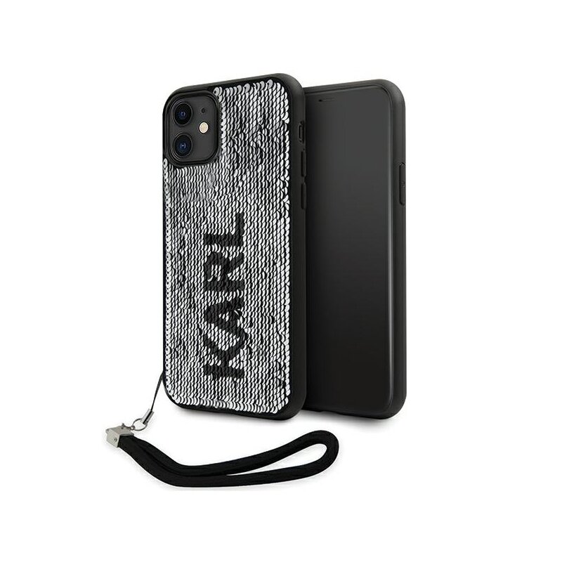 Etui KARL LAGERFELD Sequins Cord do Apple iPhone 11/Xr Srebrny