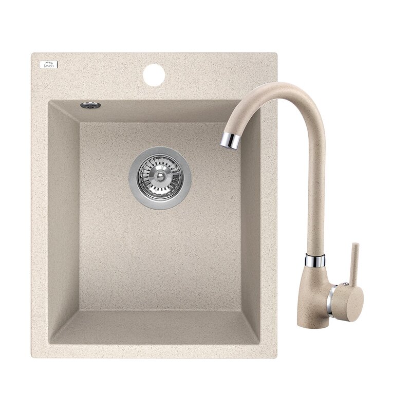 Zlewozmywak jednokomorowy LAVEO Chichi SBHA410T Beżowy 48x39 + bateria