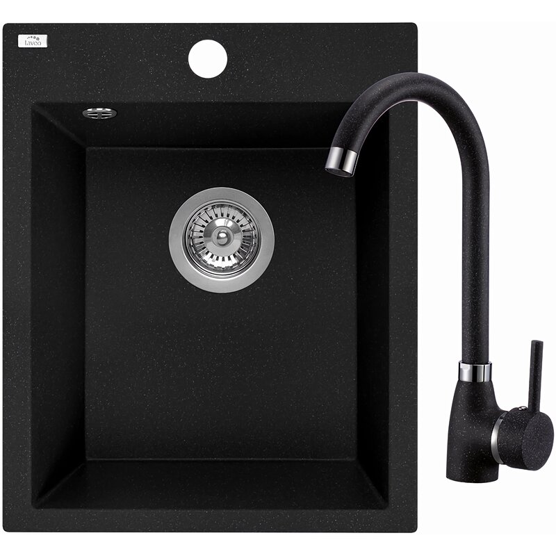 Zlewozmywak jednokomorowy LAVEO Chichi SBHA 710T Czarny 48x39 + bateria