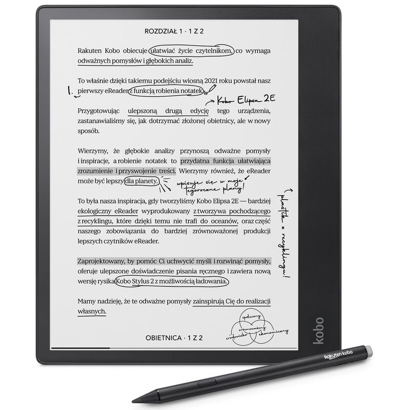 Czytnik e-booków KOBO Elipsa 2E 10.3", Podświetlany ekran, Wi-Fi, Bez reklam Czarny