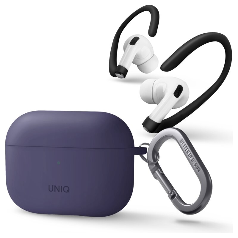 Etui na słuchawki UNIQ Nexo do Apple AirPods Pro 2 Purpurowy + zaczepy na uszy