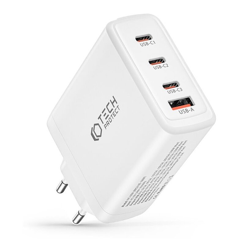 Ładowarka sieciowa TECH-PROTECT GaN 100W Biały ładowarka do telefonu USB, USB-C