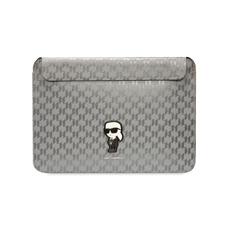 Torba na tablet KARL LAGERFELD Saffiano Monogram Ikonik 14 Srebrny