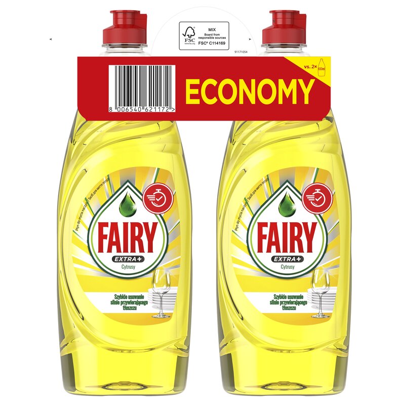 Płyn do mycia naczyń FAIRY Extra+ Cytrusy 2 x 650 ml