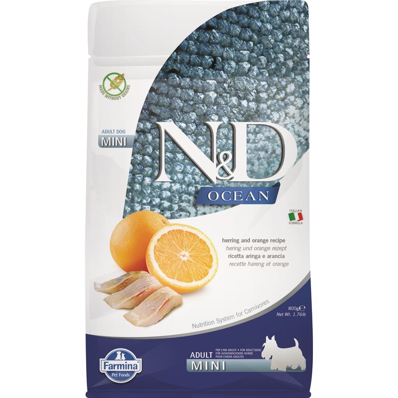 Karma dla psa FARMINA N&D Ocean Śledź z pomarańczą Adult Mini 800 g