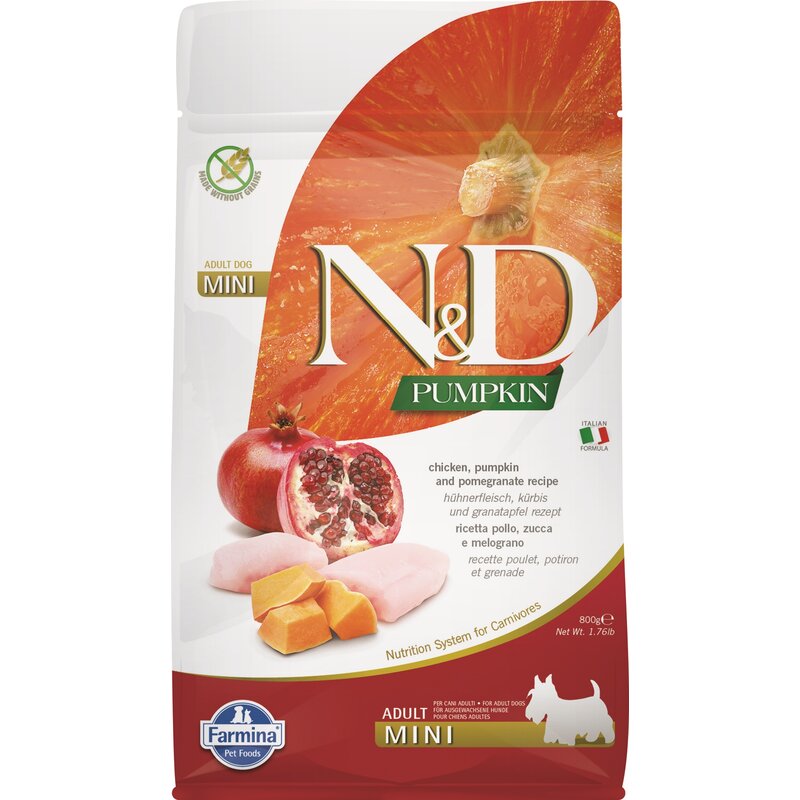 Karma dla psa FARMINA N&D Kurczak z dynią i owocem granatu Adult Mini 800 g