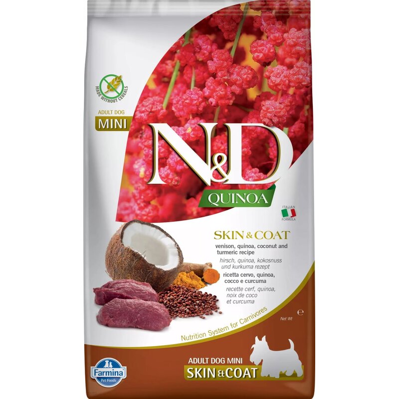 FARMINA N&D Quinoa Dog Skin&Coat Venison, Coconut Adult Mini - sucha karma dla psa - 2,5 kg