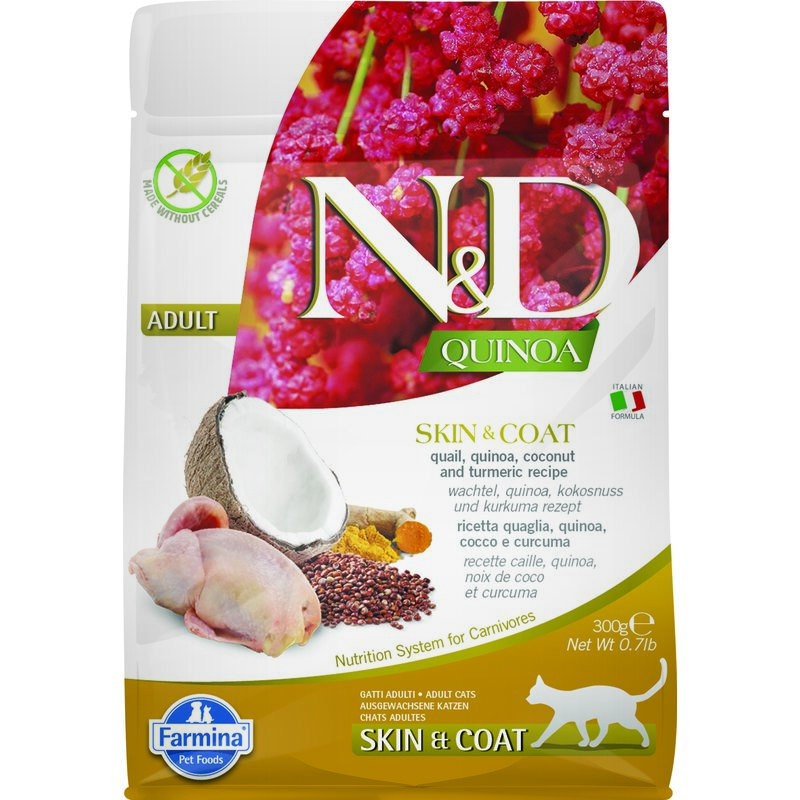 Karma dla kota FARMINA N&D Quinoa Skin & Coat Przepiórka z komosą ryżową z kokosem i kurkumą 300 g