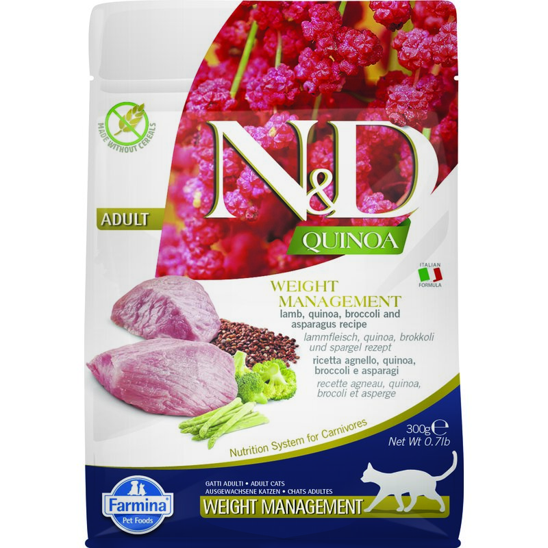 Karma dla kota FARMINA N&D Quinoa Weight Management jagnięcina, brokuły i szparagi 300g