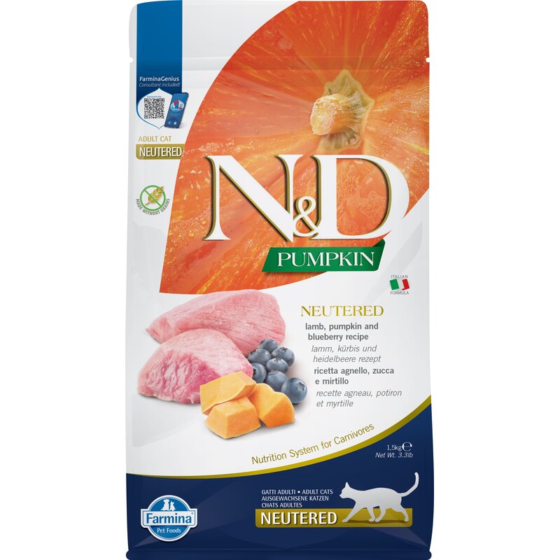 FARMINA N&D PUMPKIN CAT LAMB&BLUEBERRY NEUTERED - sucha karma dla kota - 1,5 kg