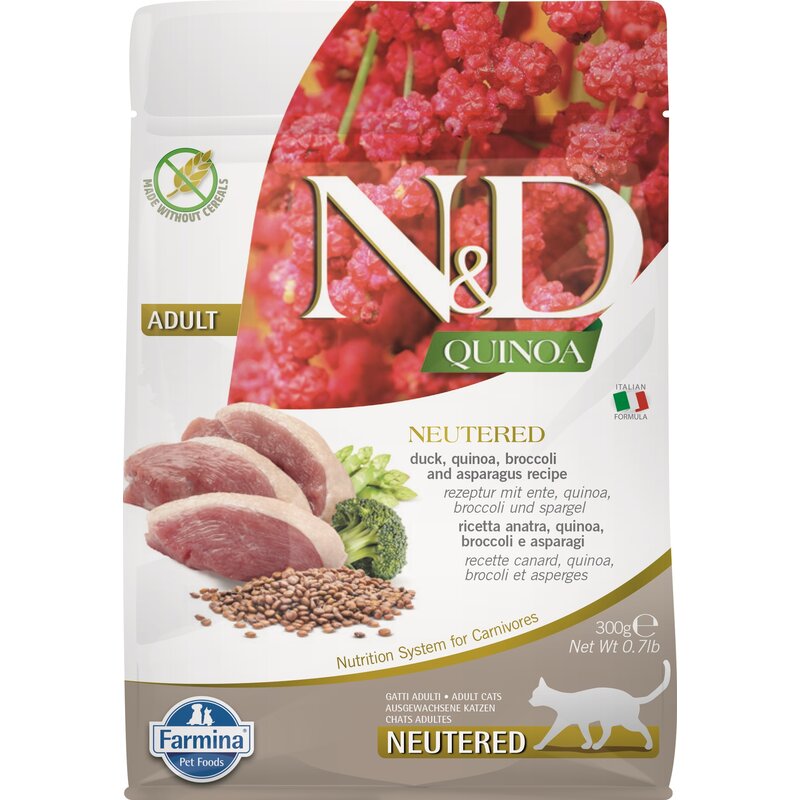 Karma dla kota FARMINA N&D Quinoa Neutered Kaczka z brokułami i szparagami 300 g