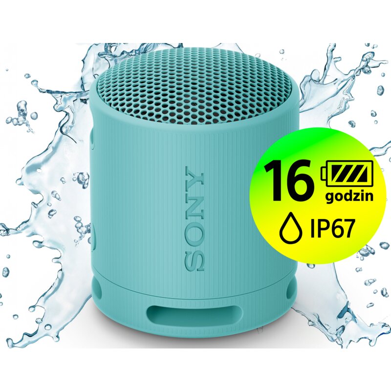 Głośnik mobilny SONY SRS-XB100 Bateria 16 godz. IP67, Sound Diffusion Procesor Aplikacja, Sony Music Center, Niebieski