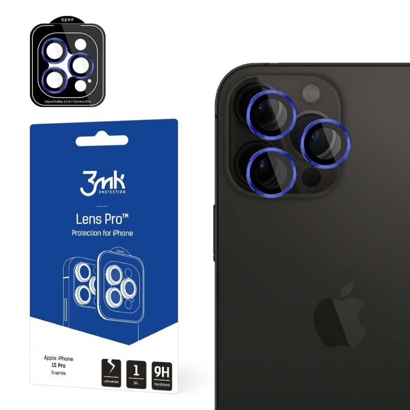 Szkło hartowane na obiektyw 3MK Lens Protection Pro do Apple iPhone 15 Pro Max Niebieski