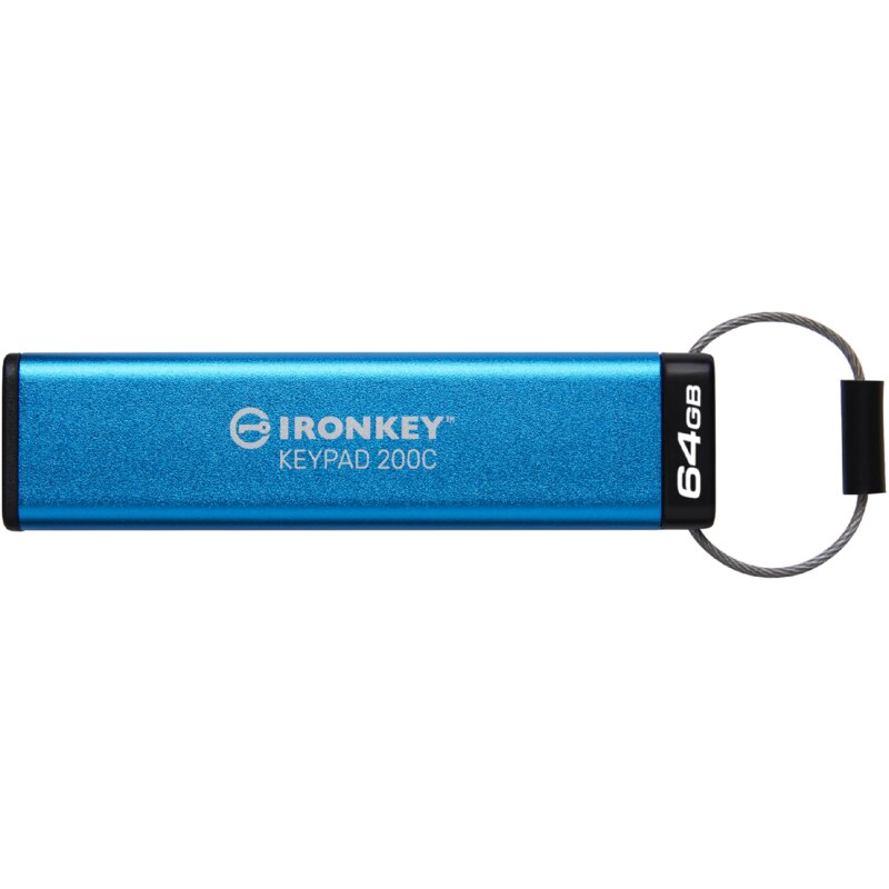 Pendrive KINGSTON Kingston IronKey Keypad 200 64GB, USB-C, Odczyt 280 Mb/s, Zapis 200 Mb/s Niebieski
