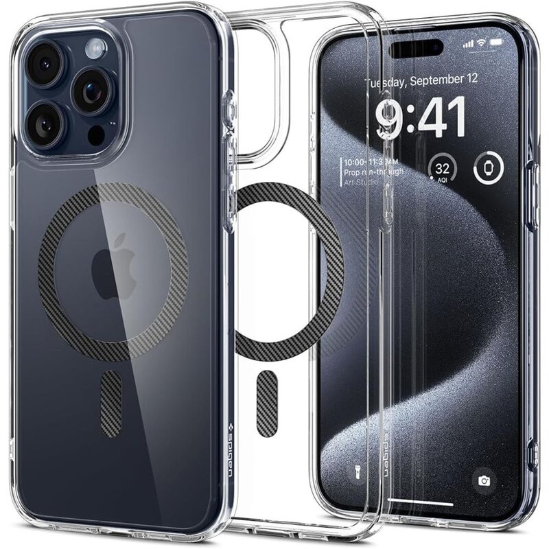 Etui SPIGEN Ultra Hybrid Mag MagSafe do Apple iPhone 15 Pro Carbon Fiber Przezroczysto-szary