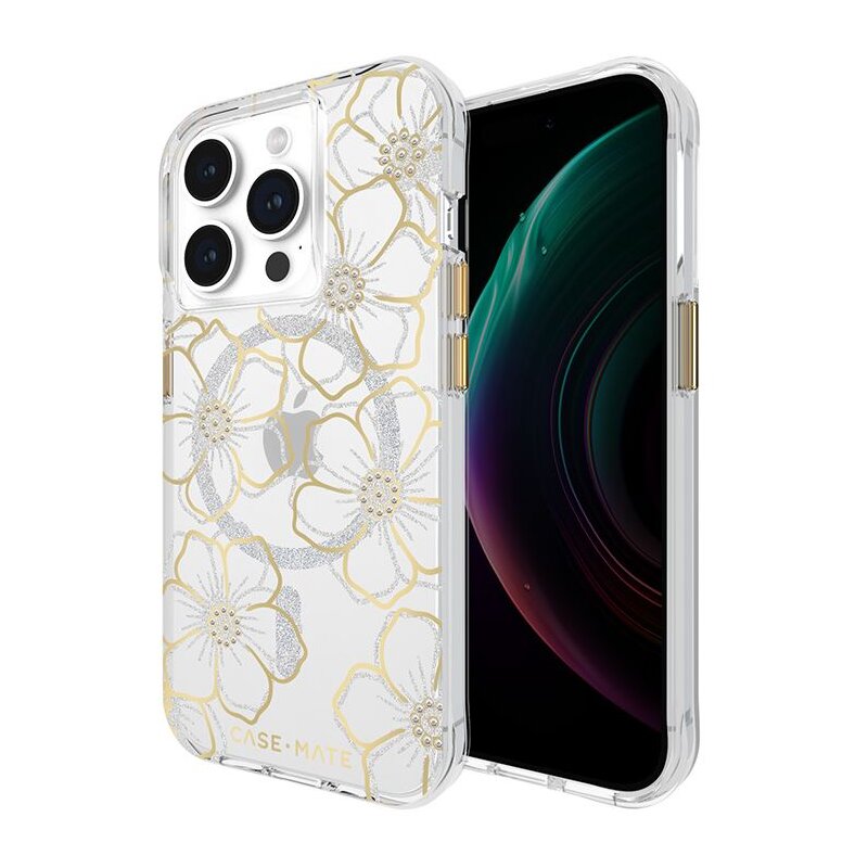 Etui CASE-MATE Floral Gems MagSafe do Apple iPhone 15 Pro Złoty
