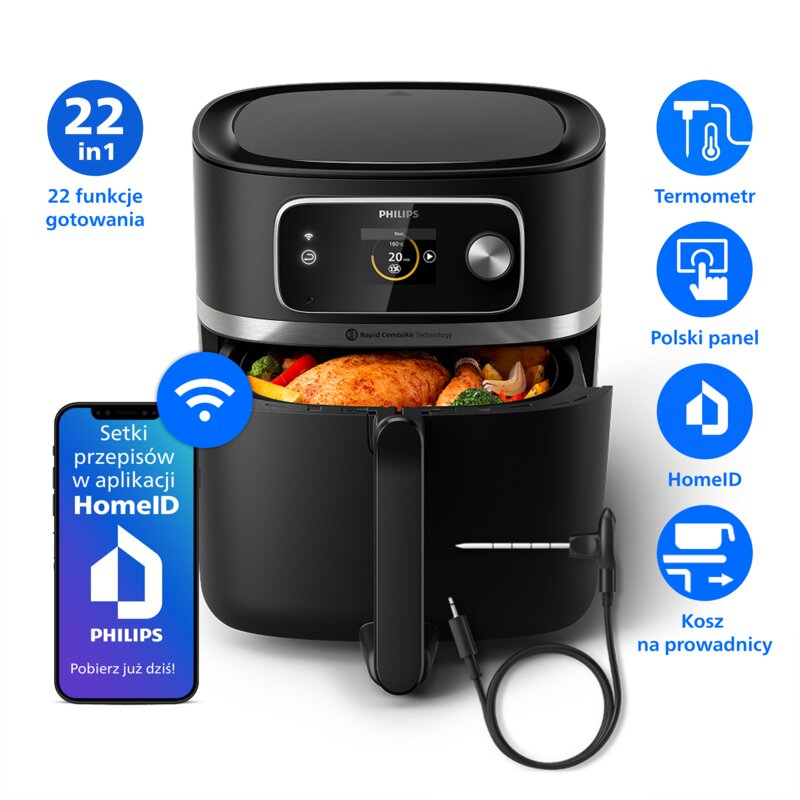 Air Fryer Frytkownica beztłuszczowa PHILIPS Ovi Smart 2.0 XXL HD9880/90 8.3l Wi-FI ponad 1000 darmowych przepisów