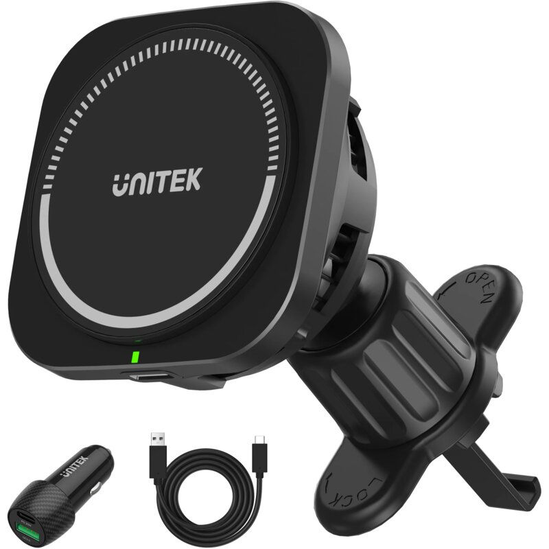 Unitek Ładowarka samochodowa 38W z uchwytem MagSafe Qi 15W