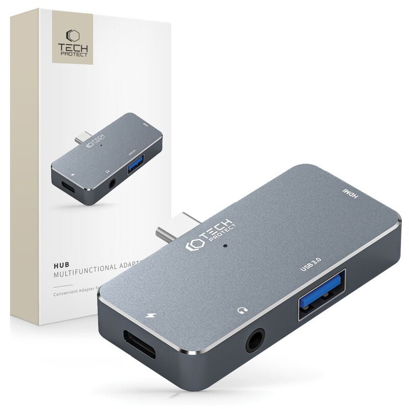 Tech-Protect V6 4w1 USB-C USB-A HDMI mini jack 3,5mm Szary
