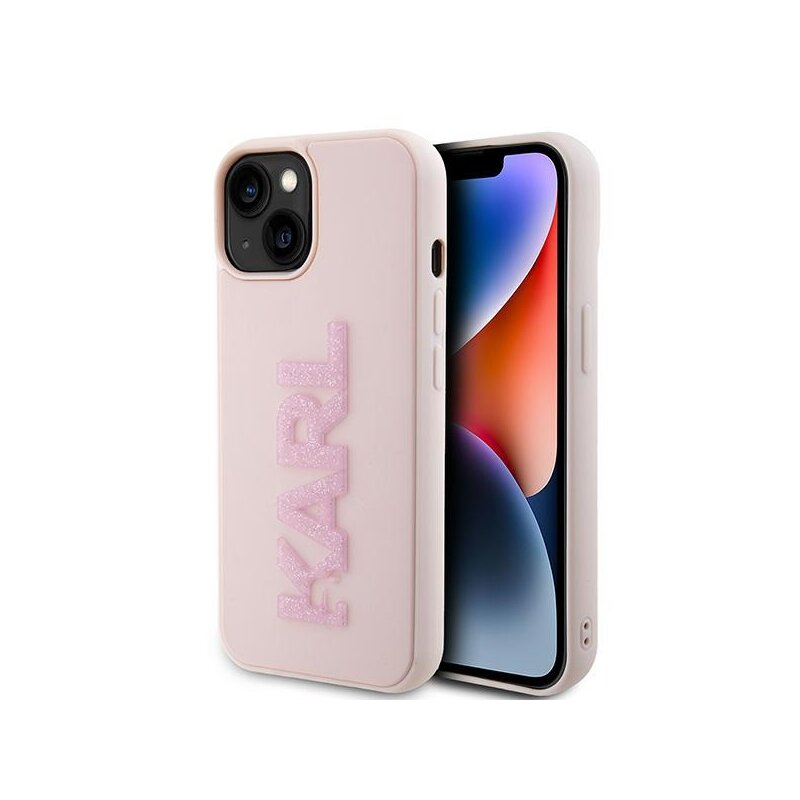 Etui KARL LAGERFELD 3D Rubber Glitter Logo do Apple iPhone 15 Plus Różowy