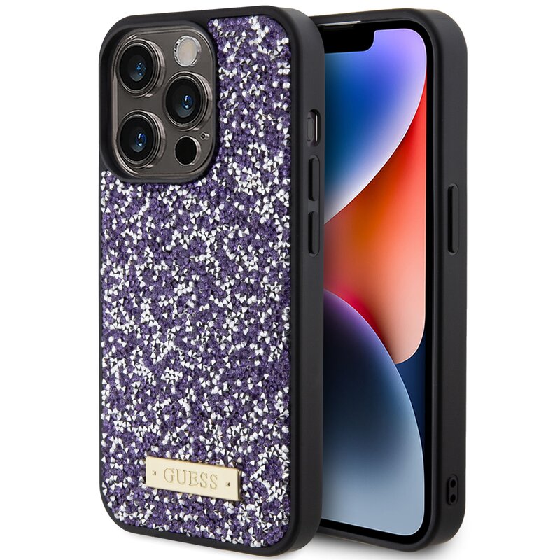 Etui GUESS Rhinestone Metal Logo do Apple iPhone 15 Pro Różowy