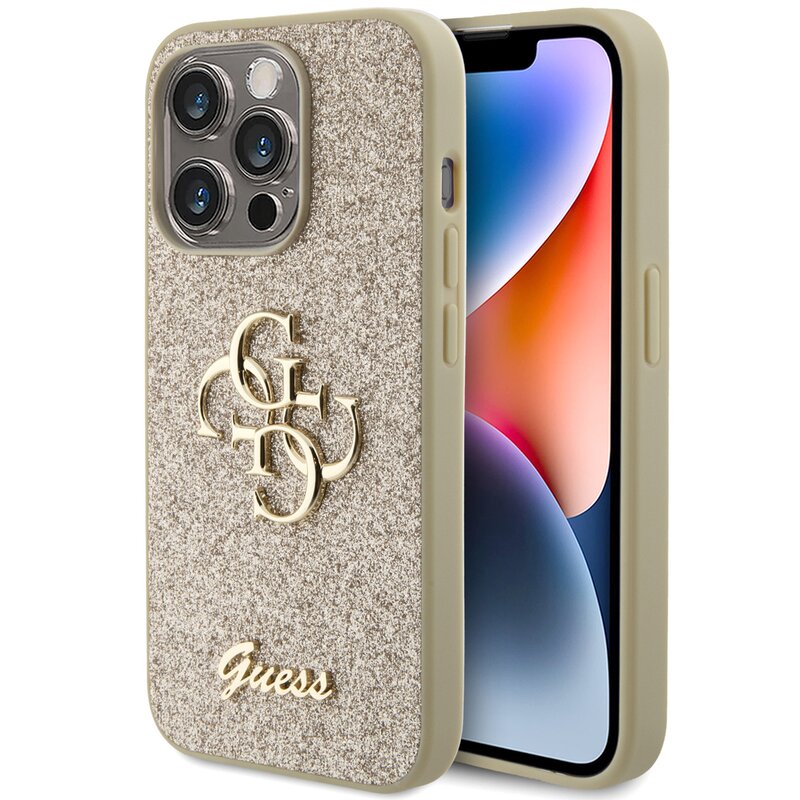 Etui GUESS Glitter Script Big 4G do Apple iPhone 15 Pro Złoty