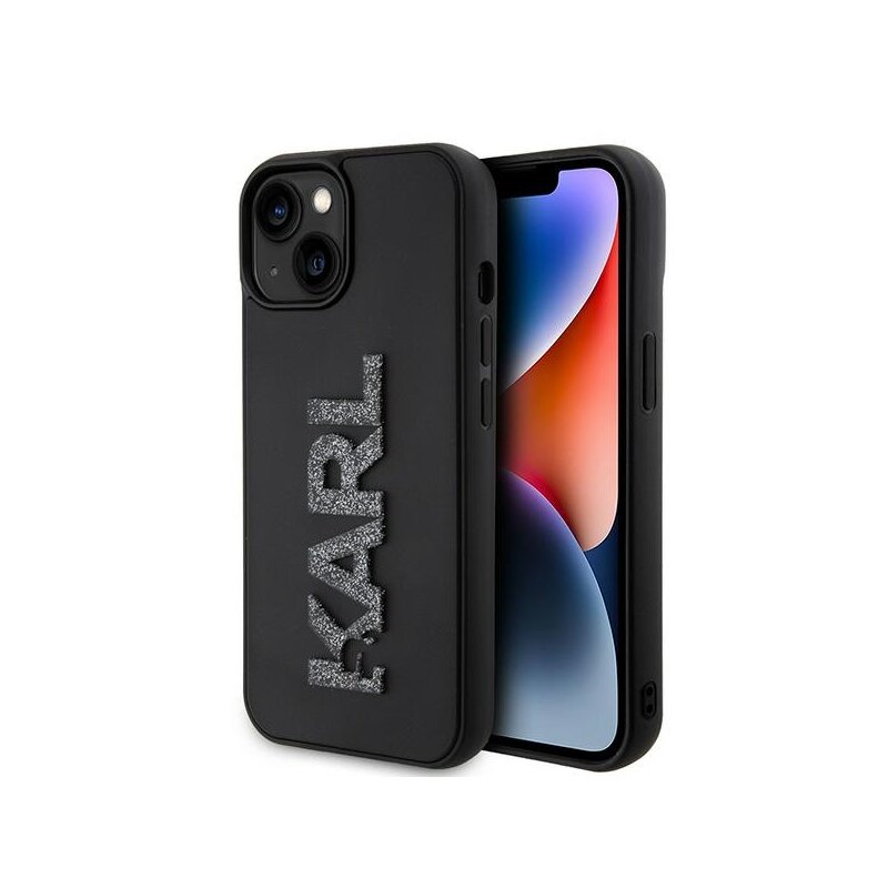 Etui KARL LAGERFELD 3D Rubber Glitter Logo do Apple iPhone 15 Czarny