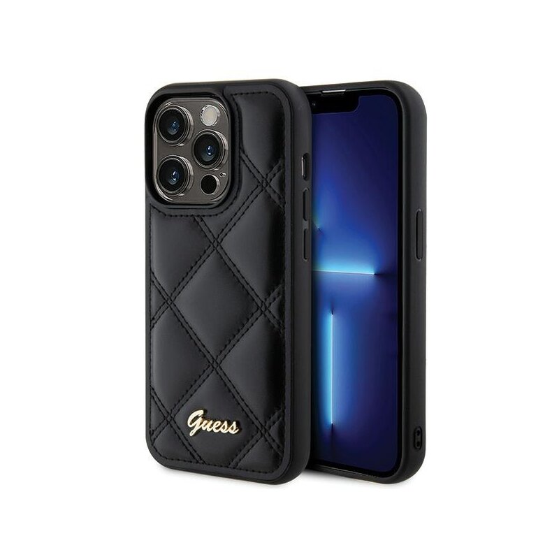 Etui GUESS Quilted Metal Logo do Apple iPhone 15 Pro Czarny