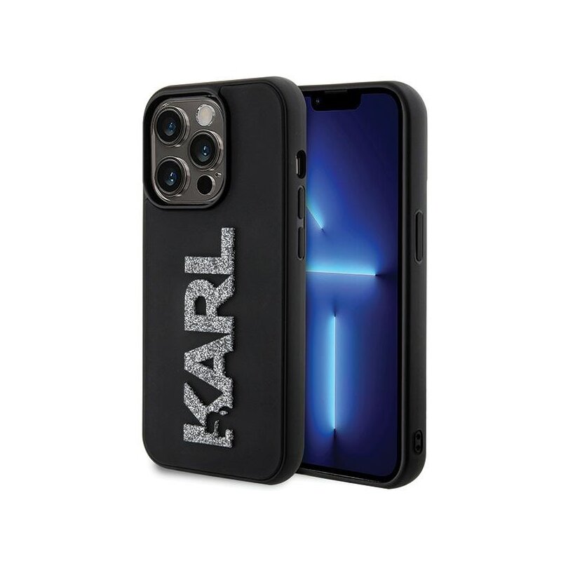 Etui KARL LAGERFELD 3D Rubber Glitter Logo do Apple iPhone 15 Pro Czarny