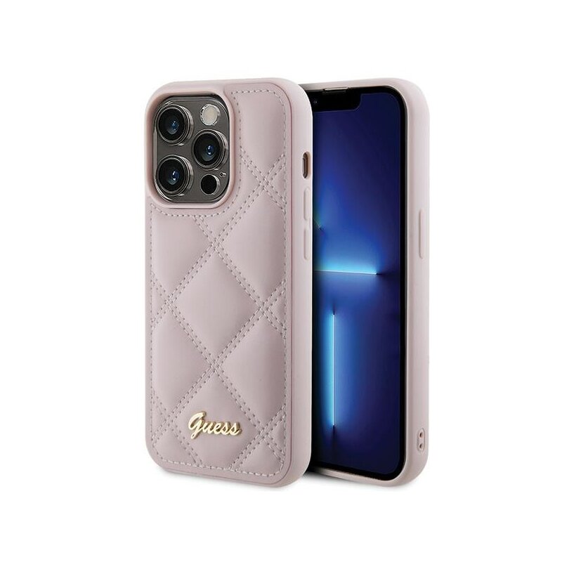 Etui GUESS Quilted Metal Logo do Apple iPhone 15 Pro Różowy