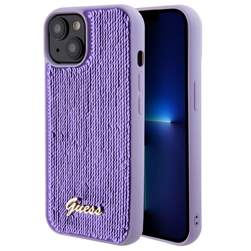 Etui GUESS Sequin Script Metal do Apple iPhone 15 Fioletowy