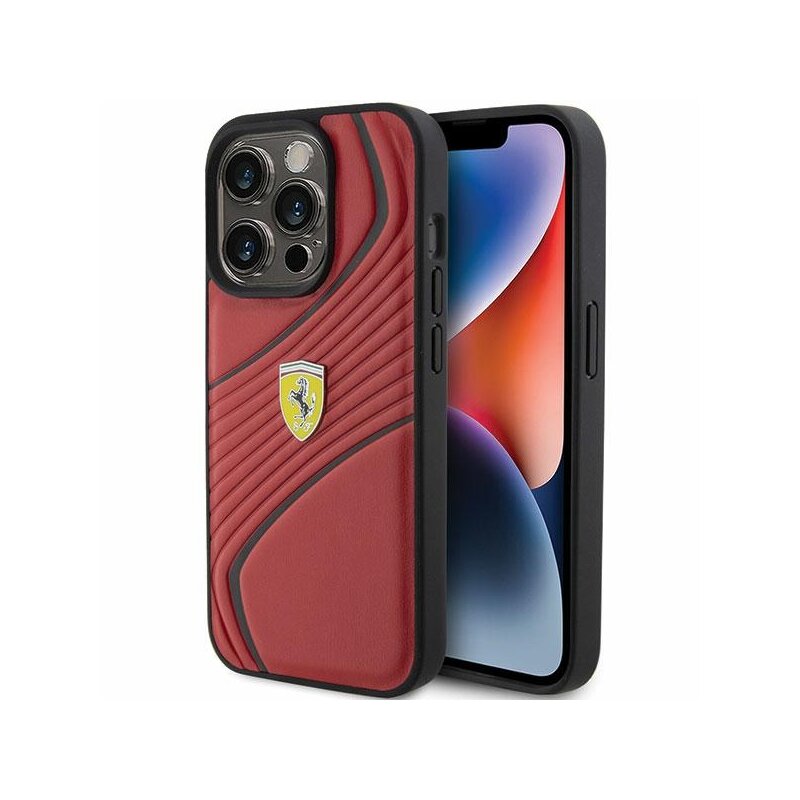 Etui FERRARI Twist Metal Logo do Apple iPhone 15 Pro Czerwony