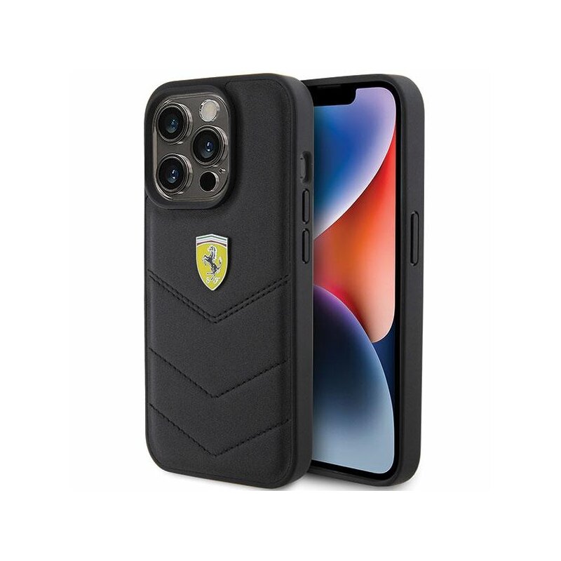 Etui FERRARI Quilted Metal Logo do Apple iPhone 15 Pro Czarny