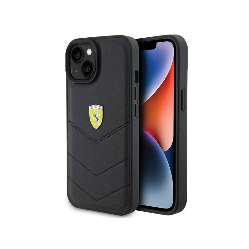 Etui FERRARI Quilted Metal Logo do Apple iPhone 15 Czarny