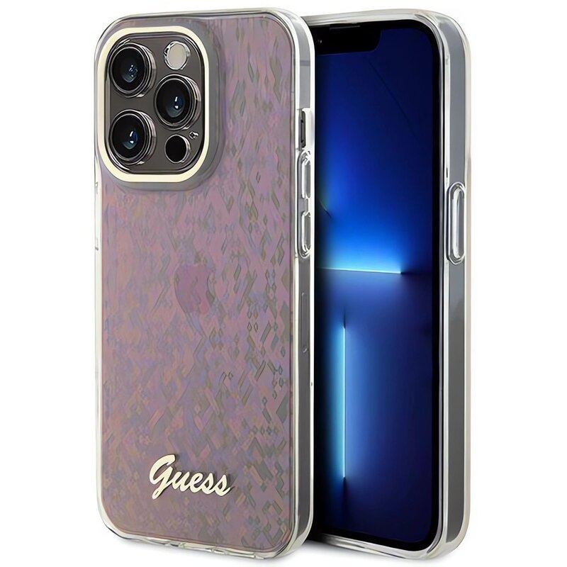 Etui GUESS IML Faceted Mirror Disco Iridescent do Apple iPhone 15 Pro Różowy