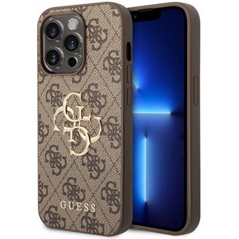 Guess 4G Big Metal Logo GUHCP15L4GMGBR do iPhone 15 Pro Brązowy