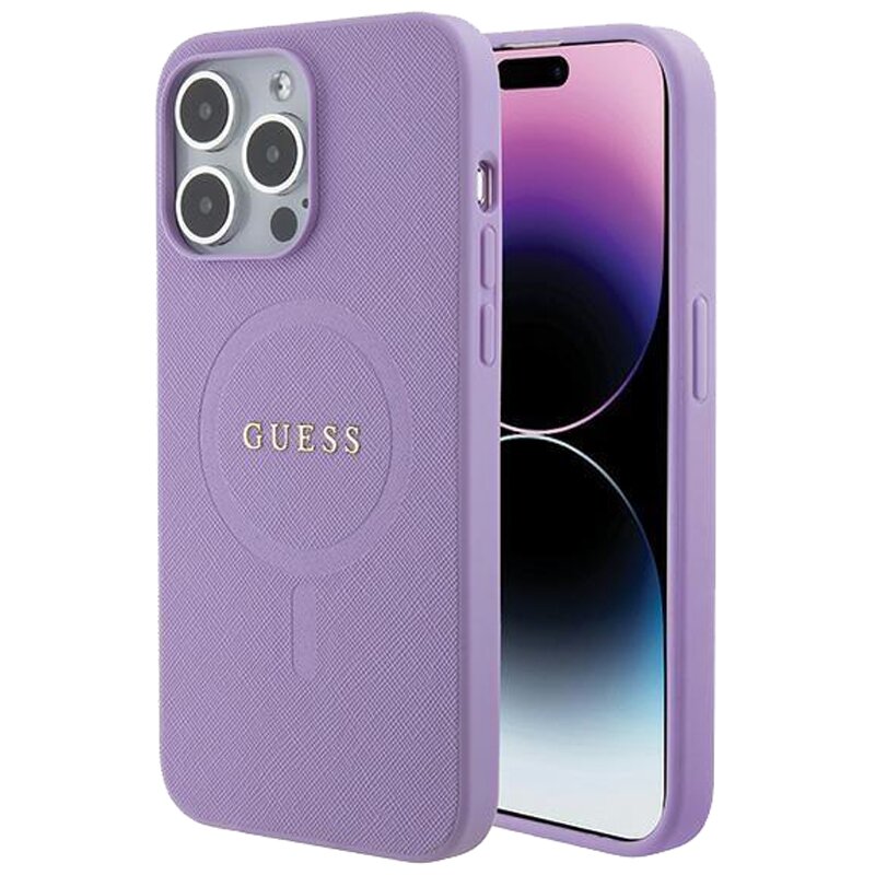 Etui GUESS Saffiano Hardcase MagSafe do Apple iPhone 15 Pro Max Fioletowy