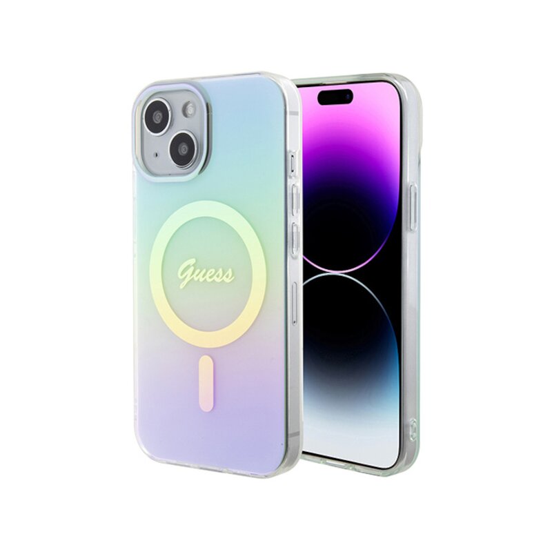 Etui GUESS Hardcase IML Iridescent MagSafe do Apple iPhone 15 Fioletowy
