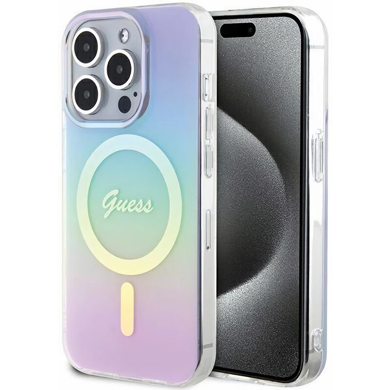 Etui GUESS Hardace IML Iridescent Magsafe do iPhone 15 Pro 6,1 cala Fioletowy GUHMP15LHITSU
