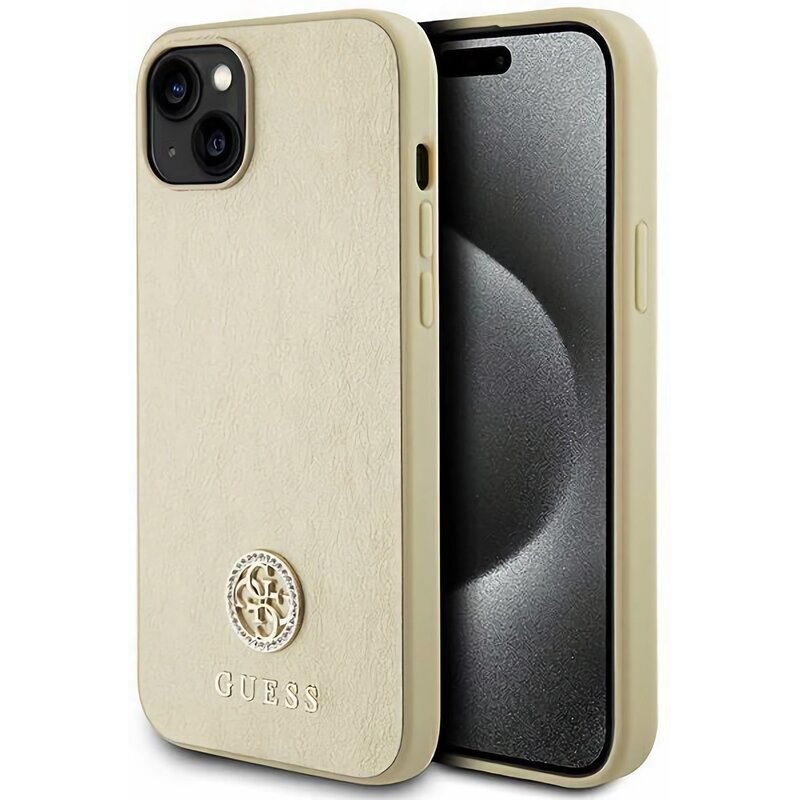 Etui GUESS 4G Strass Metal Logo do Apple iPhone 15 Plus Złoty