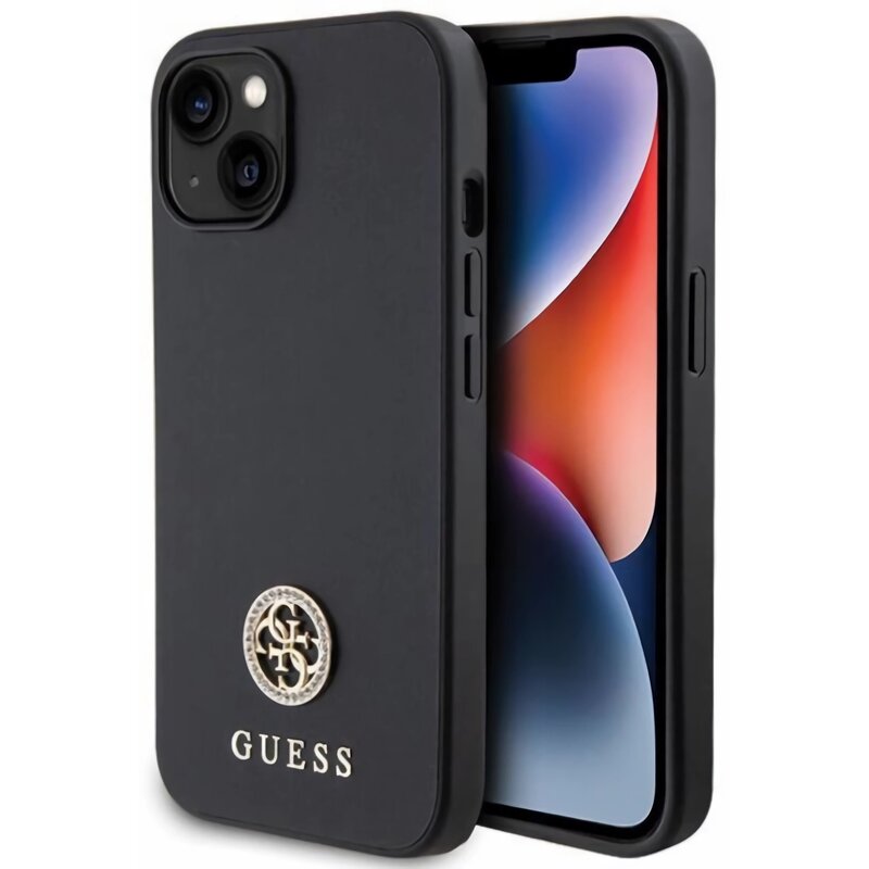 Etui GUESS 4G Strass Metal Logo do Apple iPhone 15 Plus Czarny