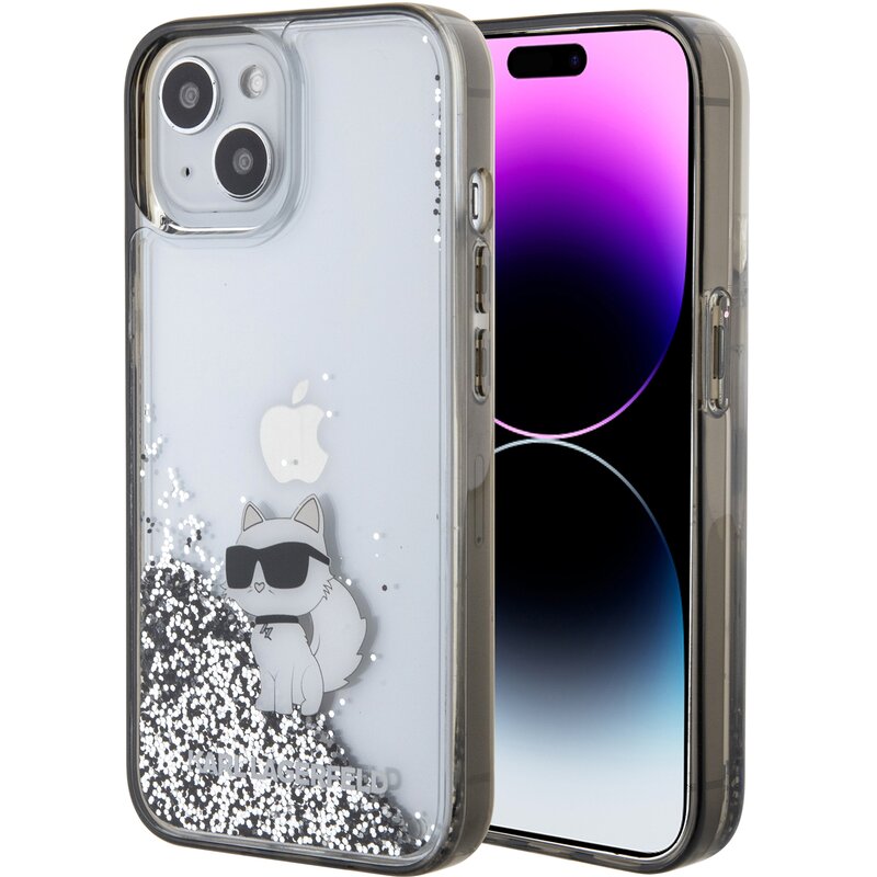 Etui KARL LAGERFELD Liquid Glitter Choupette do Apple iPhone 15 Przezroczysty