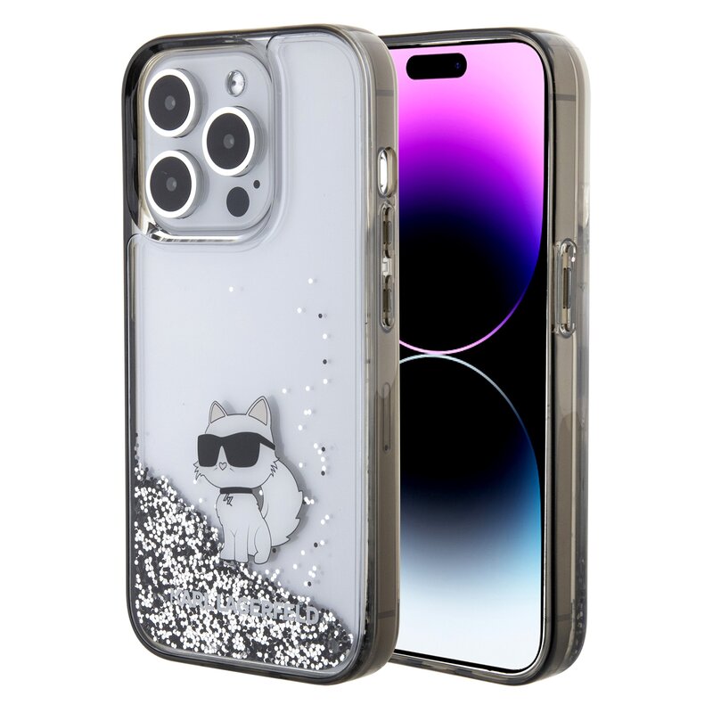 Etui KARL LAGERFELD Hardcase Liquid Glitter Choupette do iPhone 15 Pro 6,1 cala Przezroczysty KLHCP15LLKCNSK